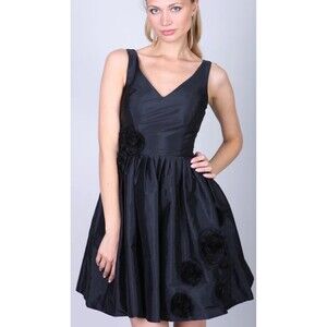 Alexia Admor Black Romantic Rose Dress Cocktail Formal Holiday Medium